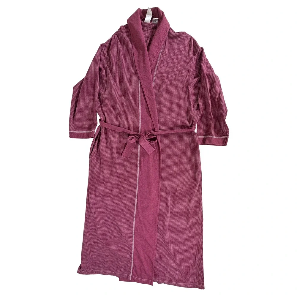Vanity Fair Five To Nine Robe S/M Burgundy Dot Knit Tie Waist Midi Belted Wrap